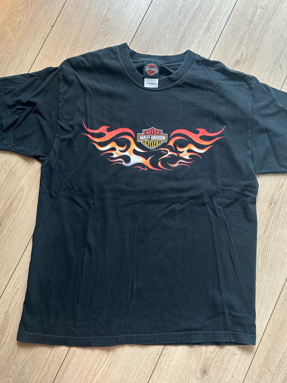 Harley-Davidson Black Tee with Red and Orange Flame Graphic